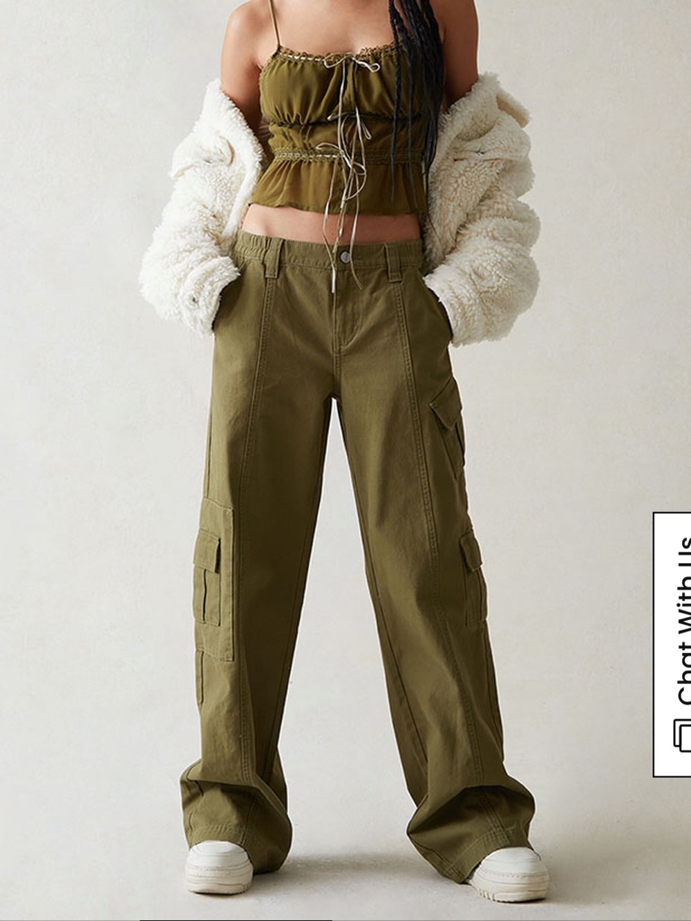 PACSUN Low Rise Puddle Cargo Pants Olive Green Size Small Utility Streetwear